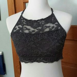 Gray high neck lace bralette